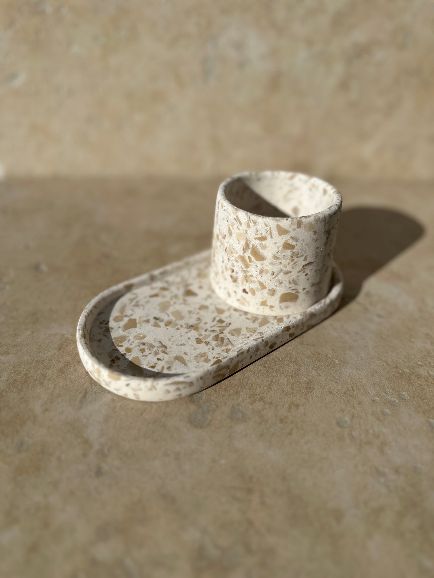Plateau ovale & Pot ~ Terrazzo Beige