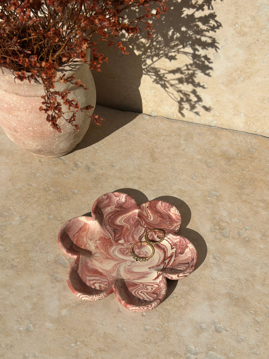 Coupelle à bijoux Fleur - Marbré Bordeaux & Beige