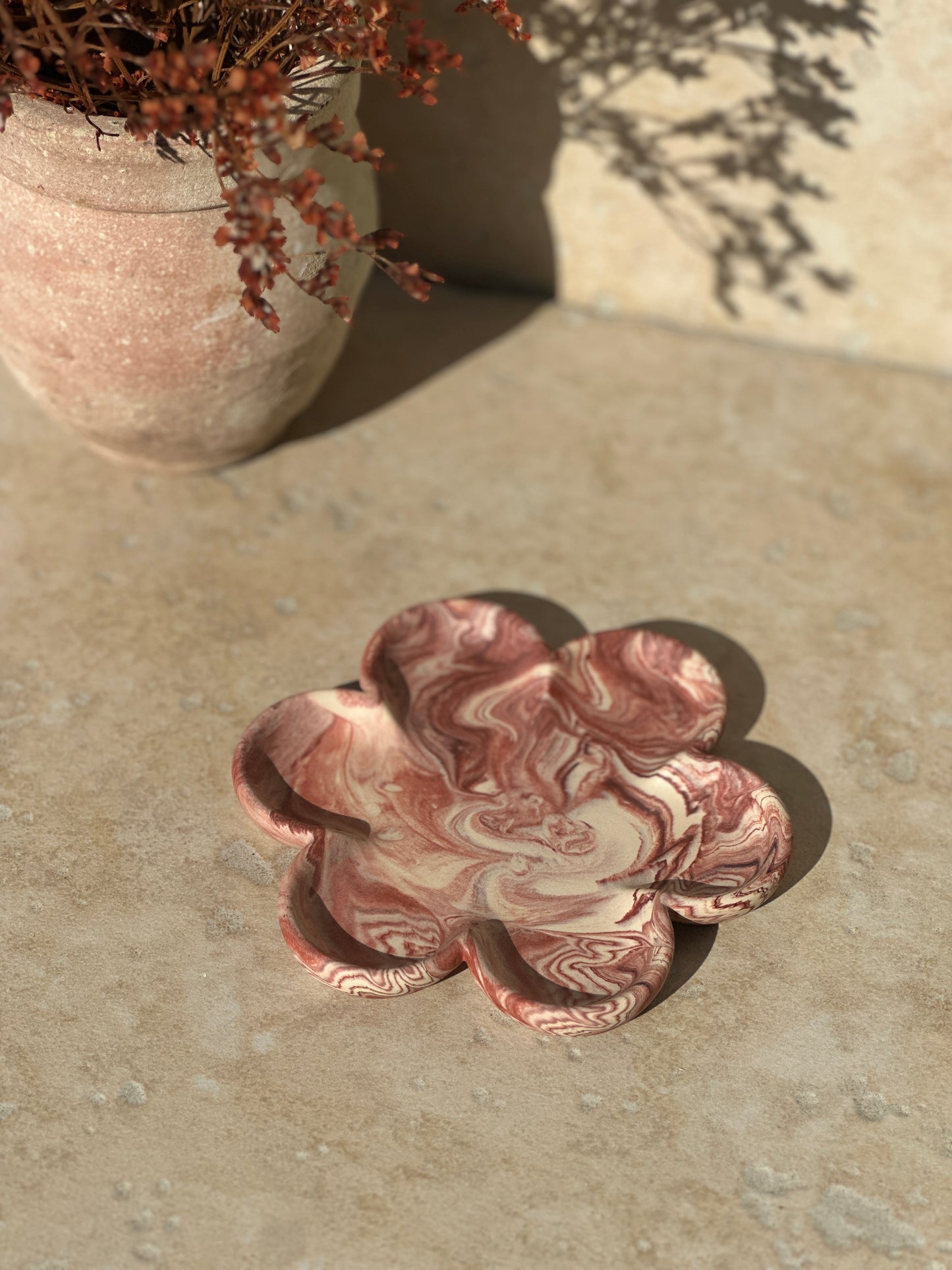 Coupelle à bijoux Fleur - Marbré Bordeaux & Beige