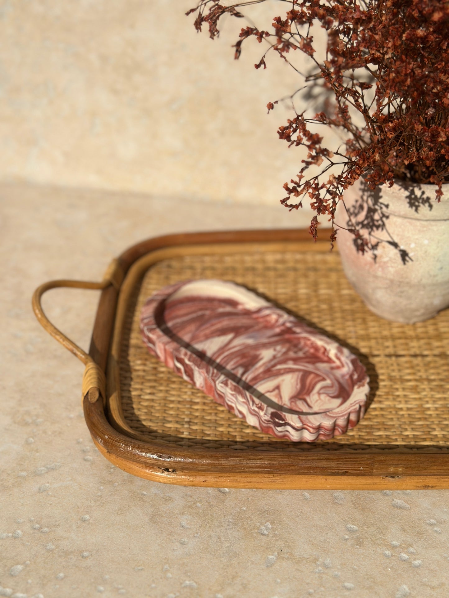 Plateau Ondine Marbré Bordeau & Beige