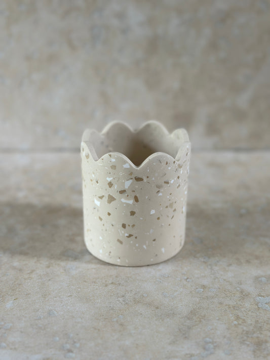 Pot Liora fond beige terrazzo beige & Blanc
