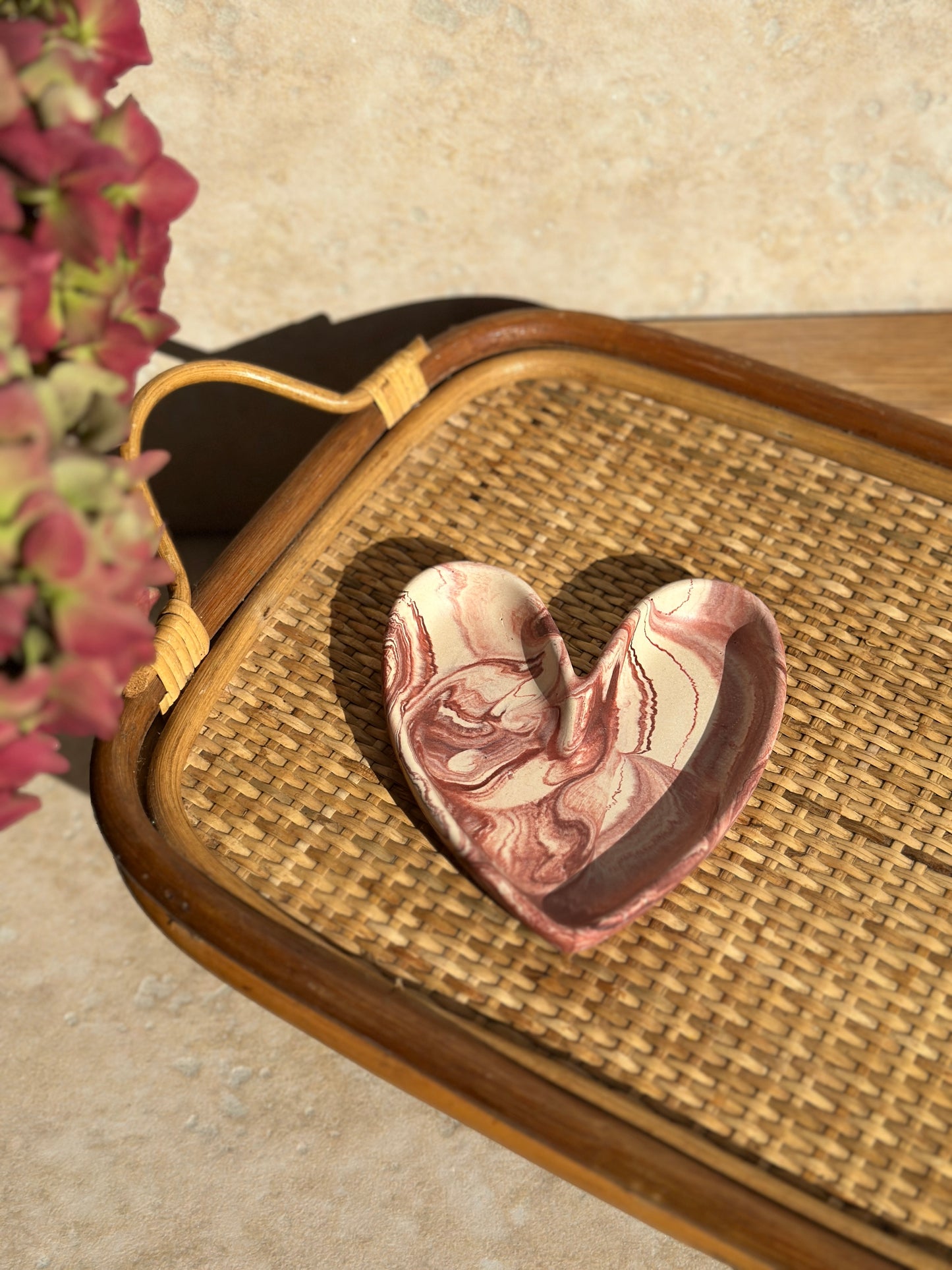 Coupelle à bijoux cœur marbré Bordeaux et beige 