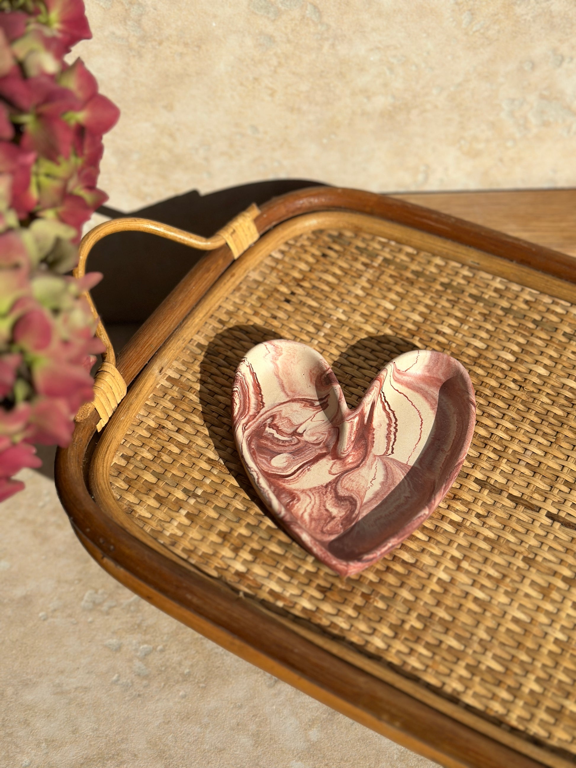 Coupelle à bijoux cœur marbré Bordeaux et beige 