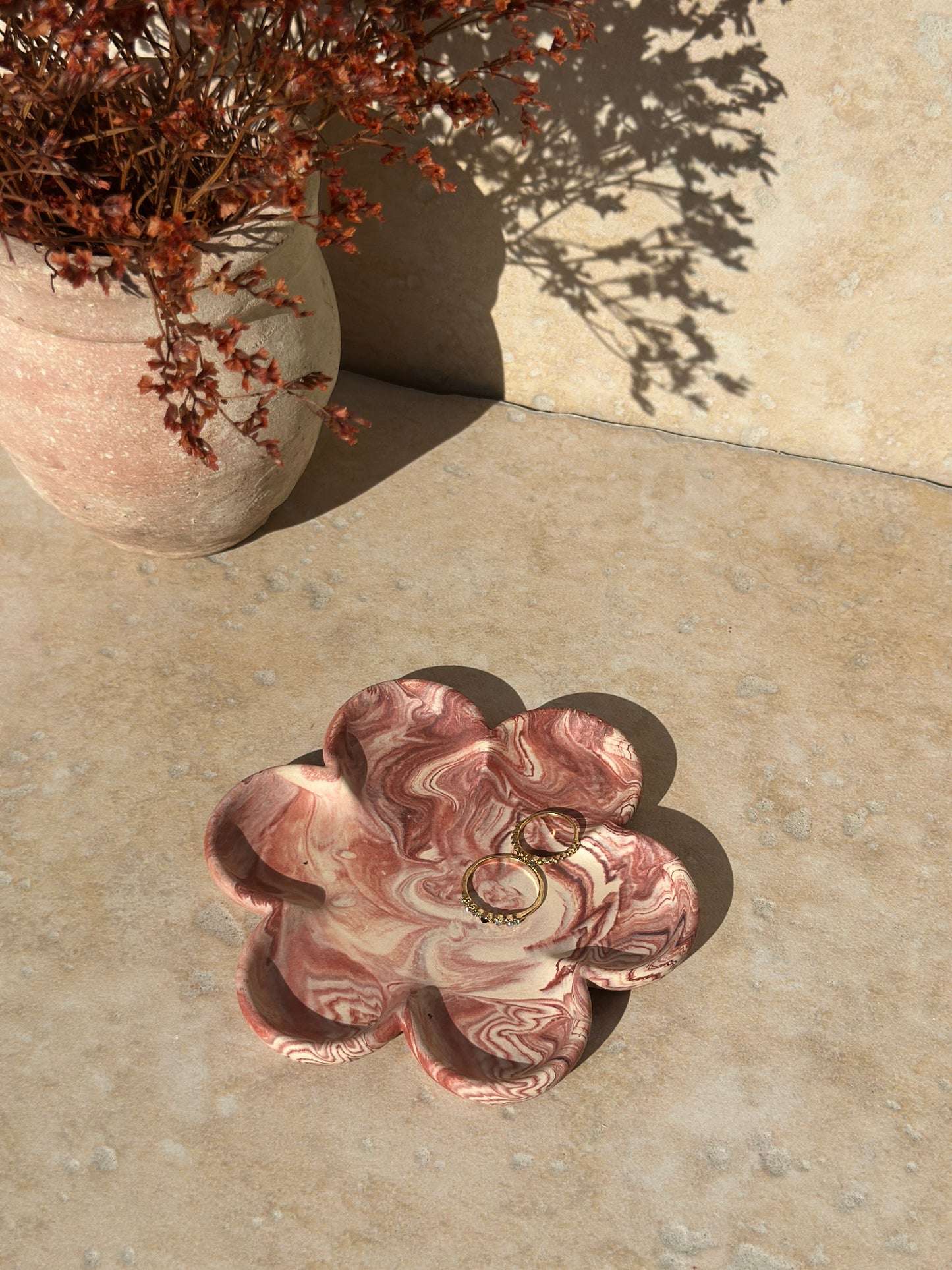 Coupelle à bijoux Fleur - Marbré Bordeaux & Beige