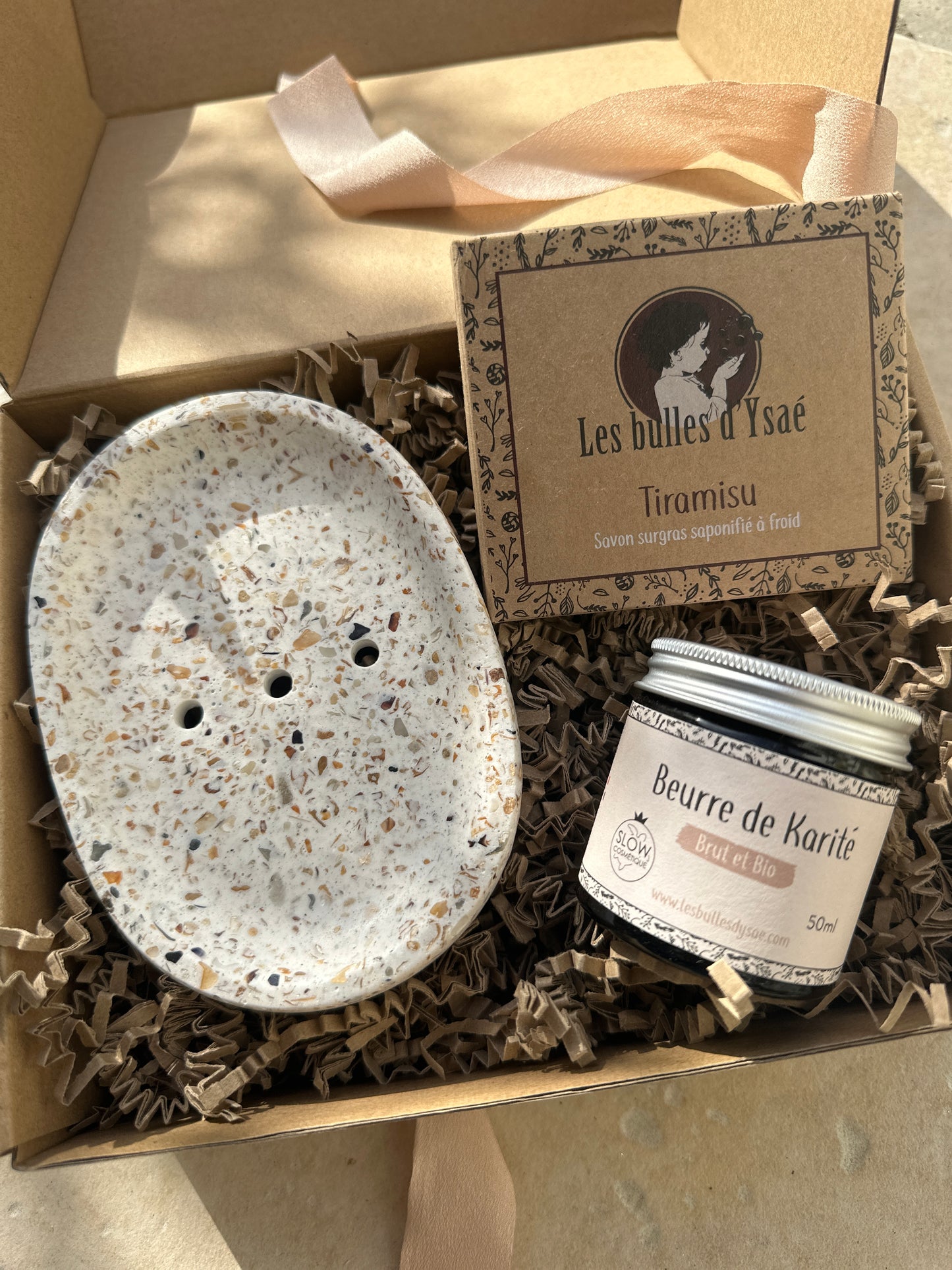 Coffret cadeau savon Tiramisu, Beurre de Karité et porte-savon