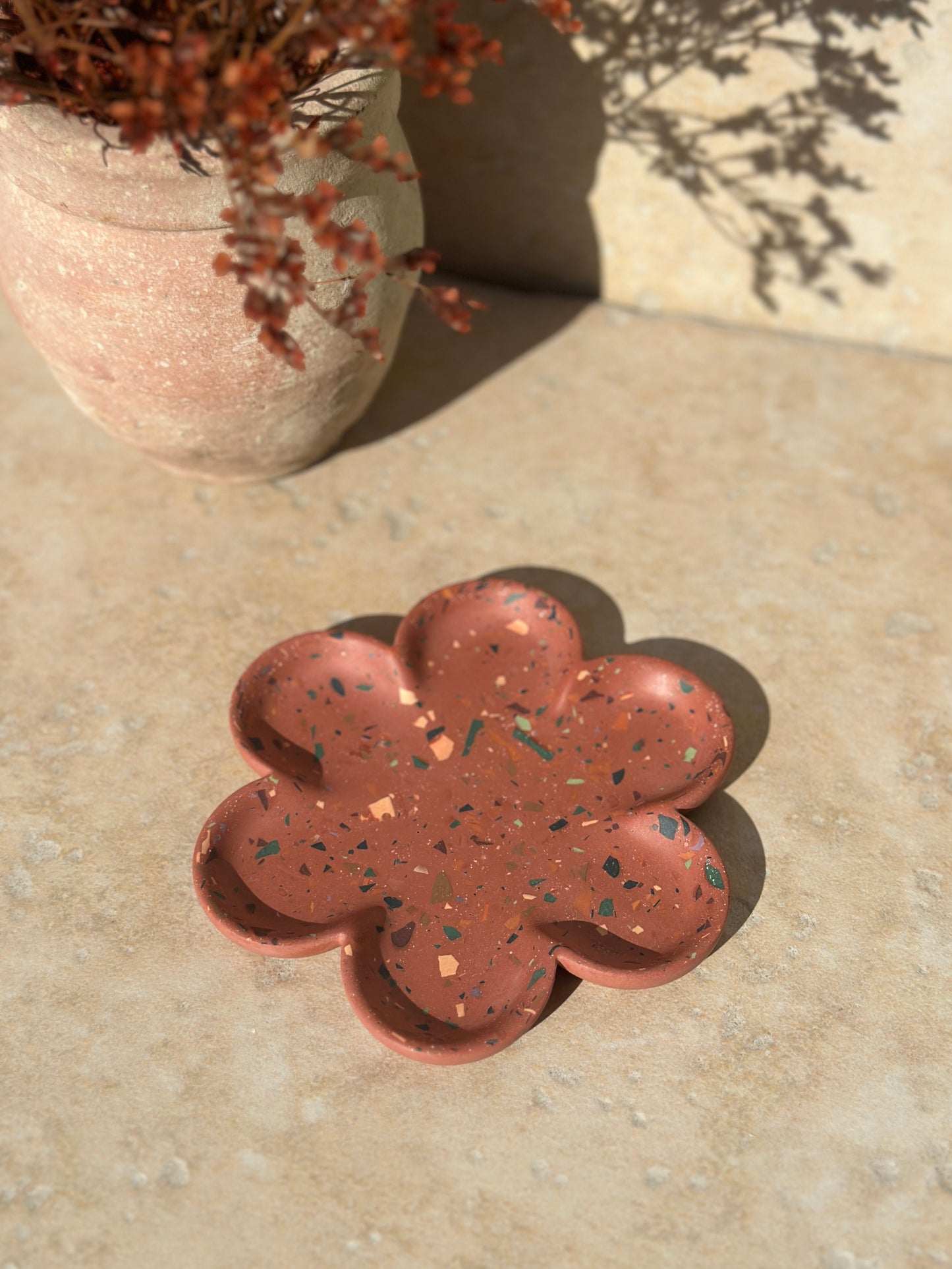 Coupelles à bijoux Fleur fond Terracotta rosé collection Éclats d'Automne