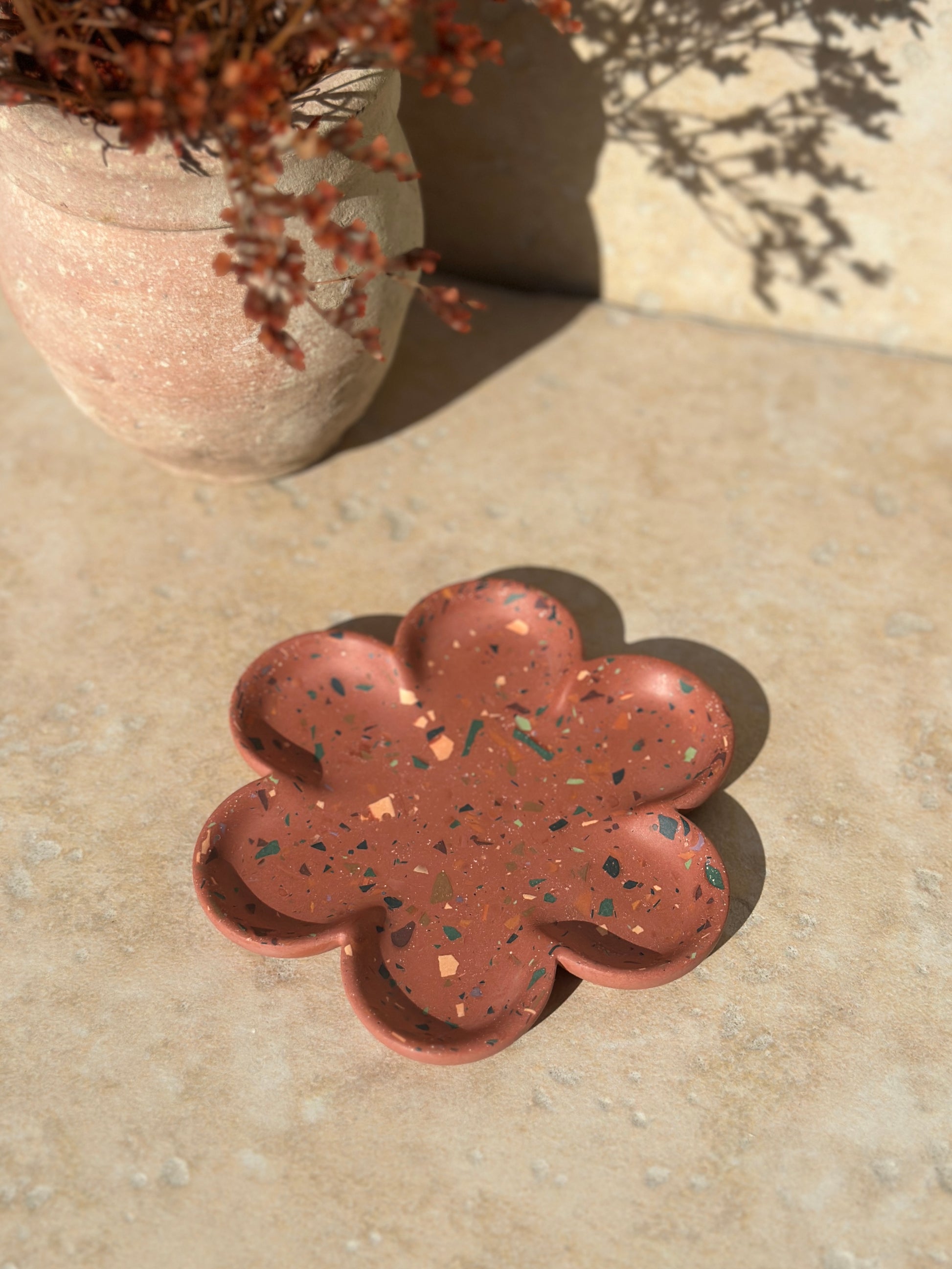 Coupelles à bijoux Fleur fond Terracotta rosé collection Éclats d'Automne