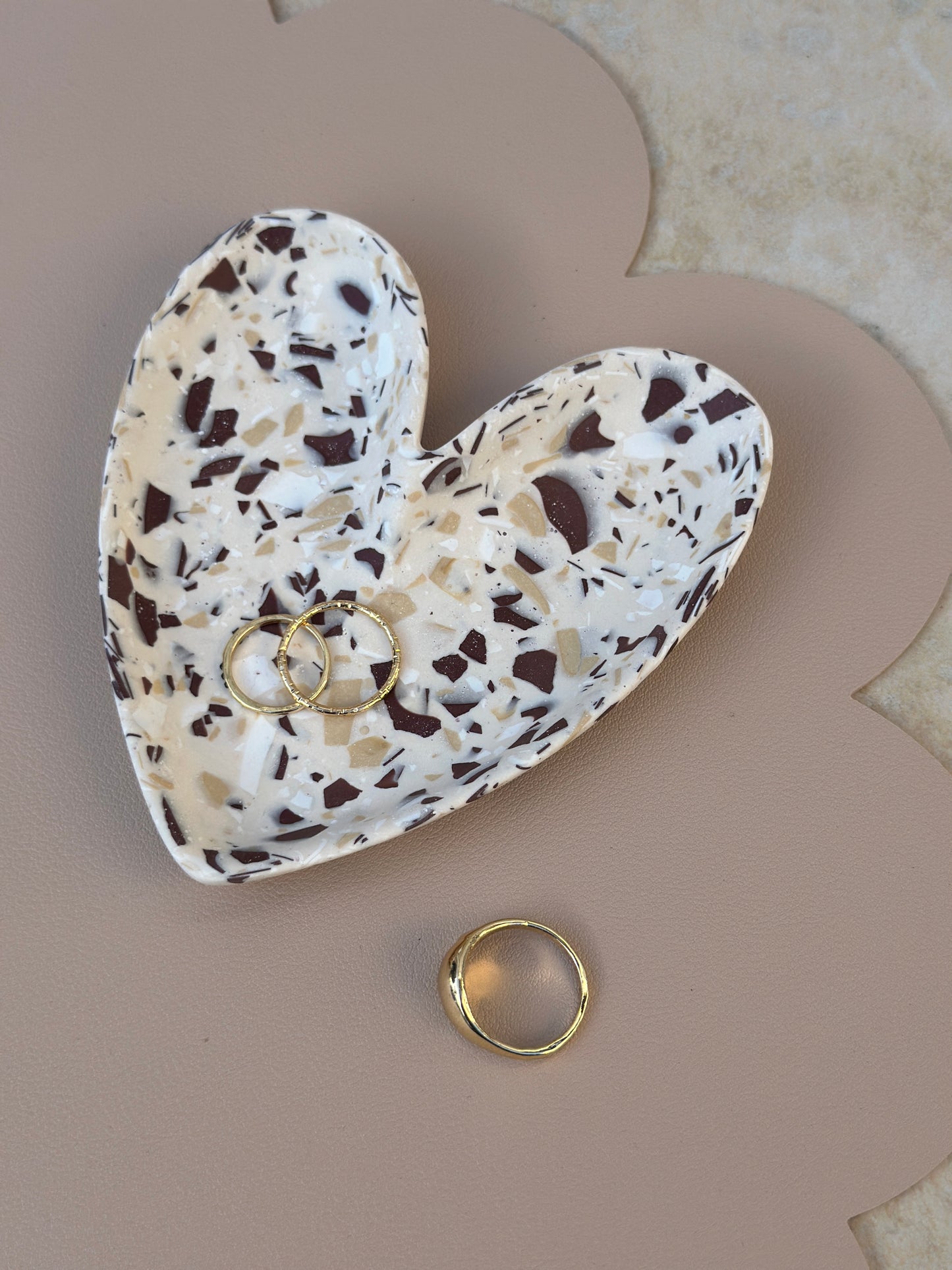 Coupelle à bijoux Terrazzo blanc, beige et marron