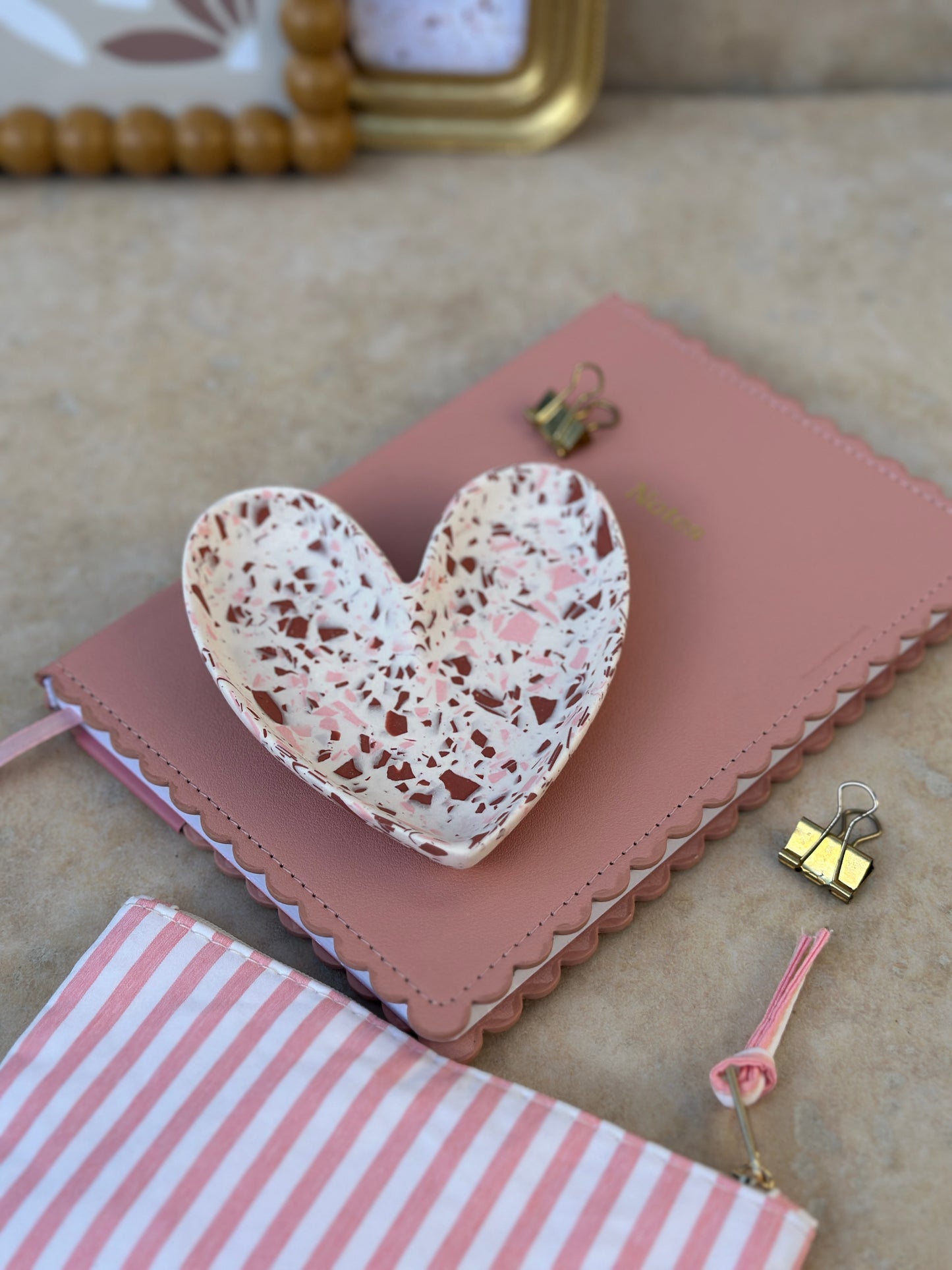 Coupelle cœur à bijoux Bordeaux et Rose