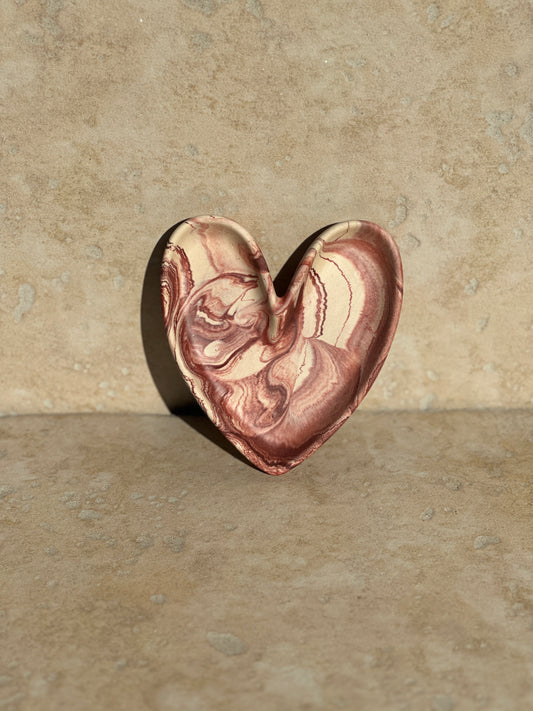 Coupelle à bijoux  cœur marbré bordeaux & beige 