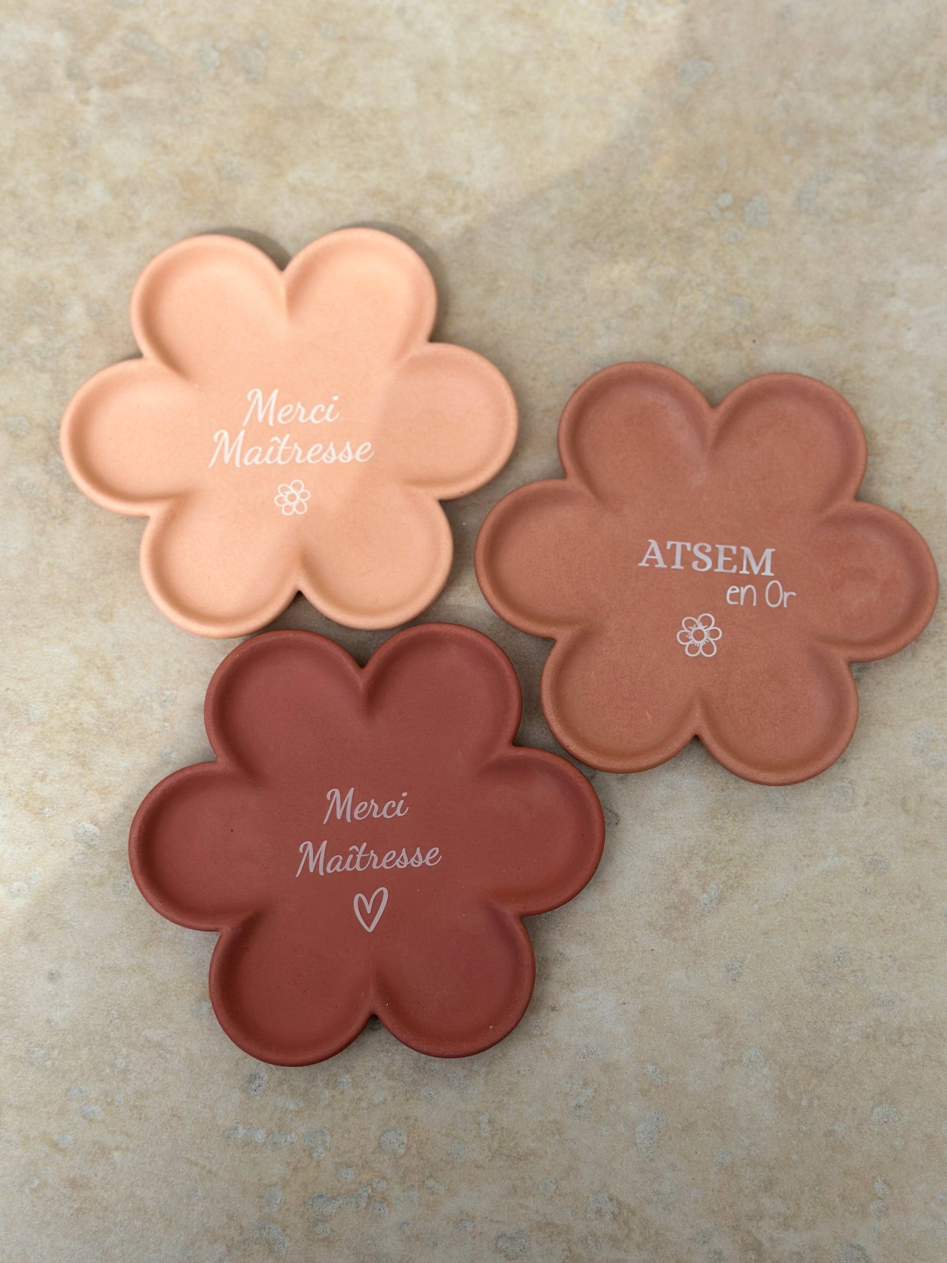 Coupelles Fleur corail, terracotta, rouge oxyde personnalisable