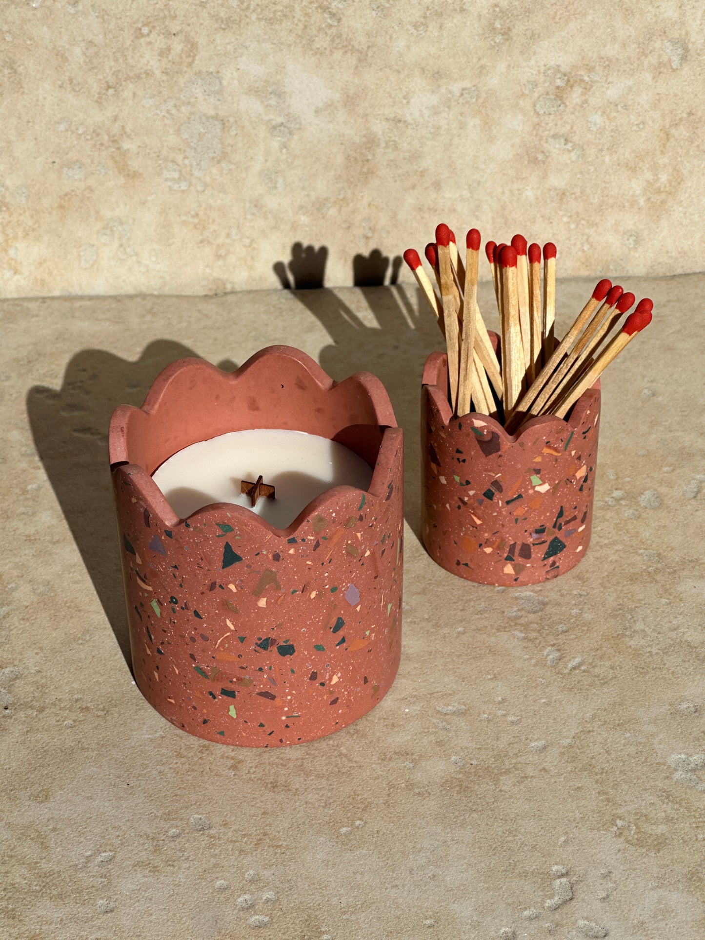 Duo rechargeable Terra rosé et pot & allumettes