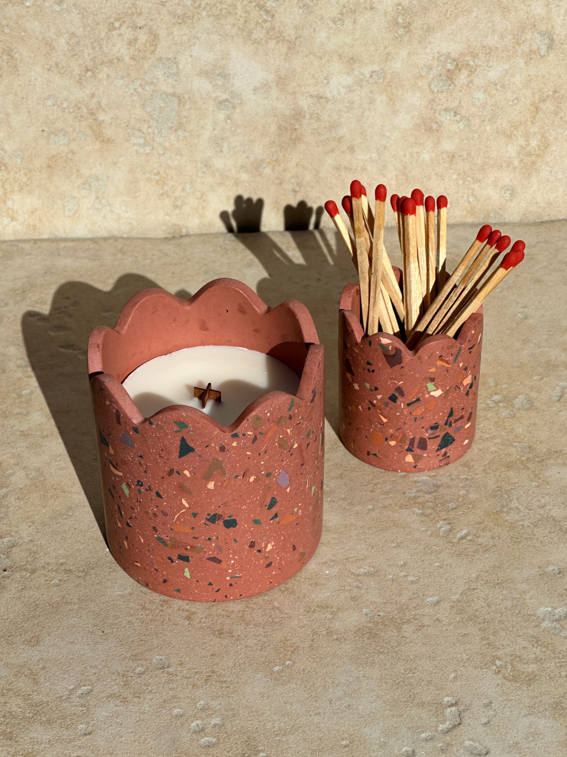 Duo rechargeable Terra rosé et pot & allumettes