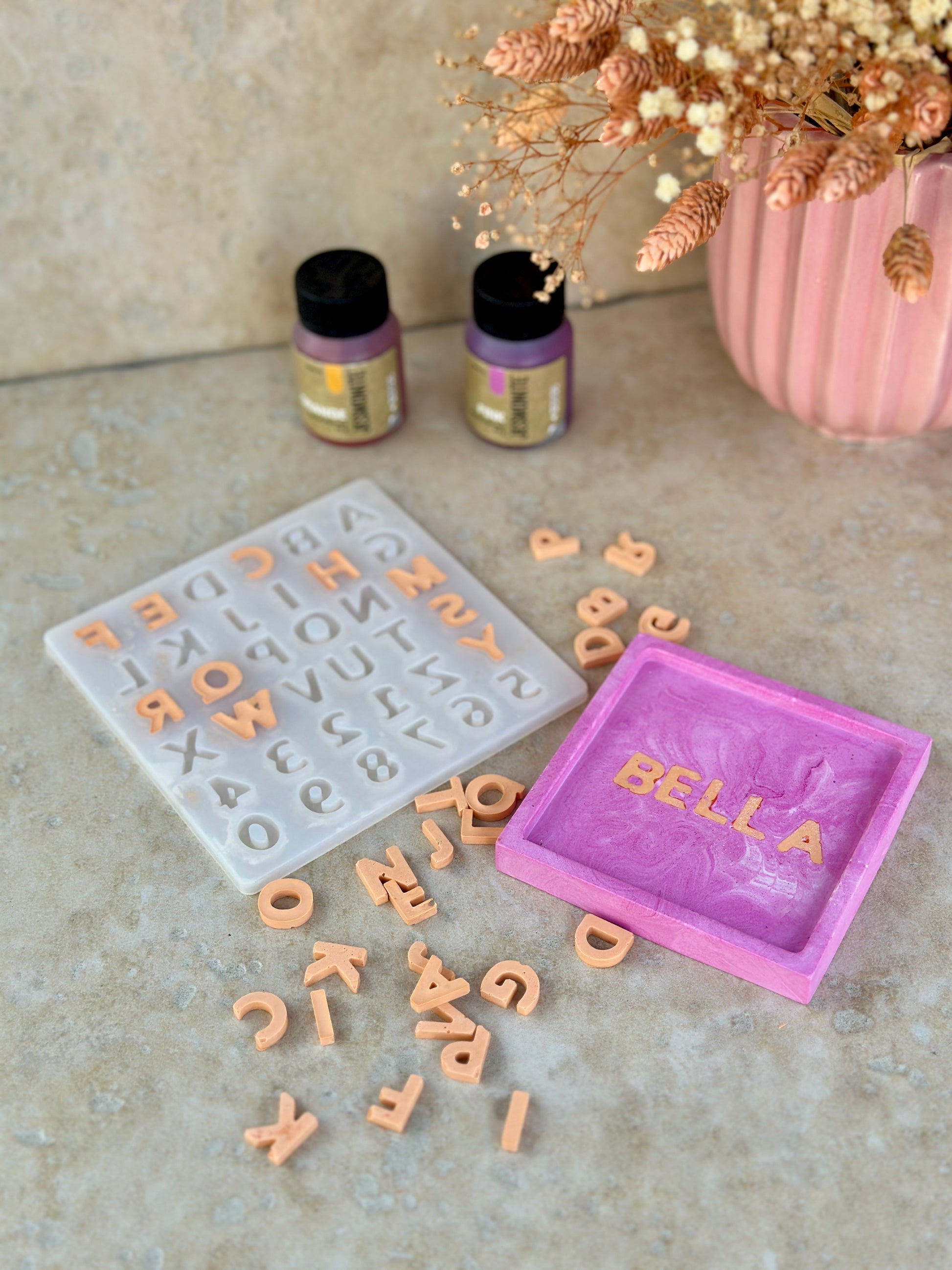 Moule silicone petit ABC et chiffres Jesmonite