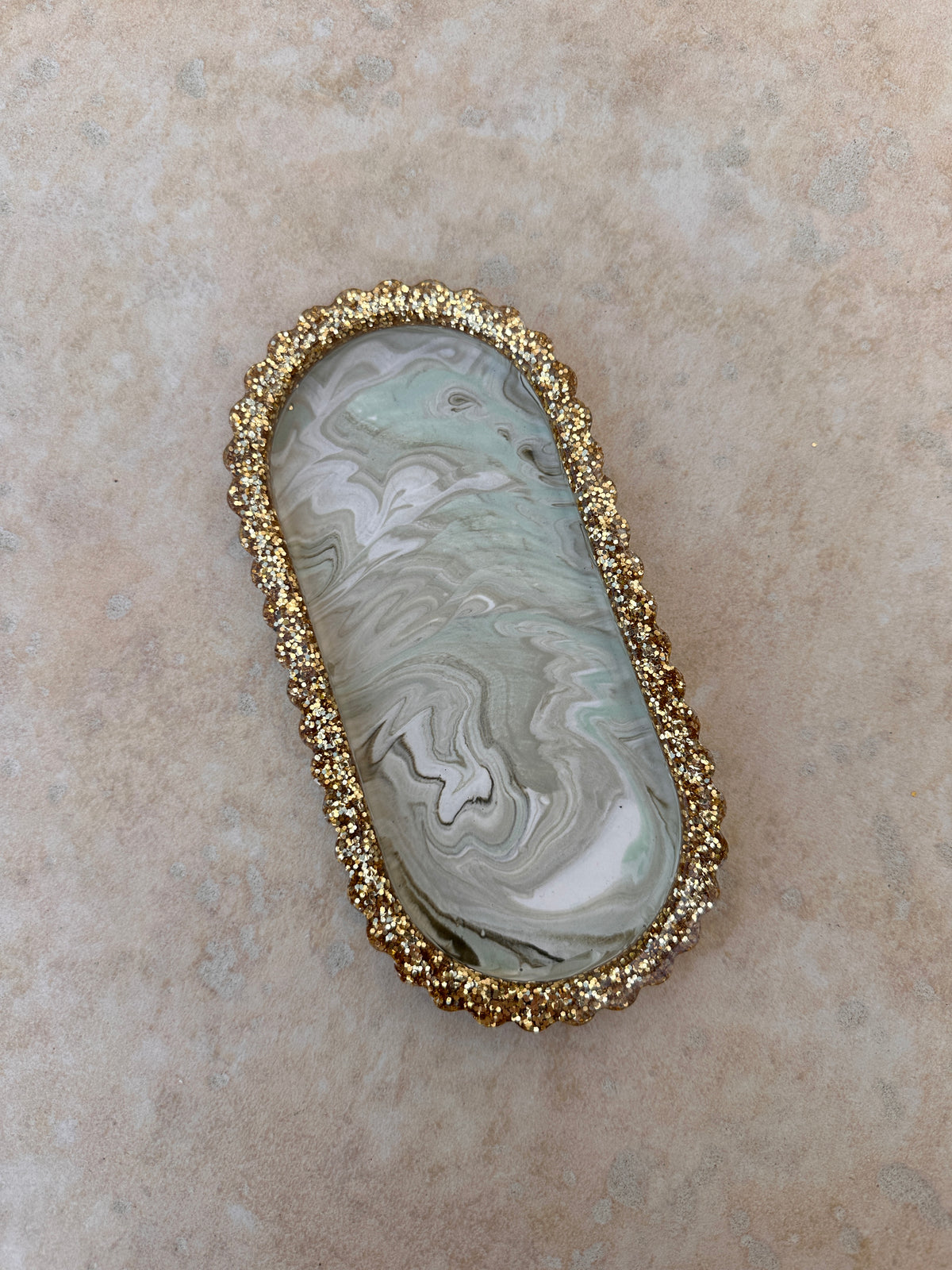 Ondine Marbré vert & paillettes dorés