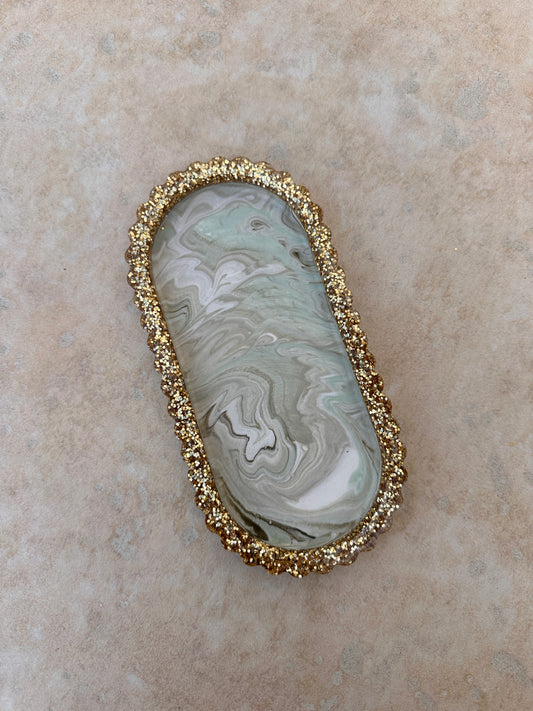 Ondine Marbré vert & paillettes dorés