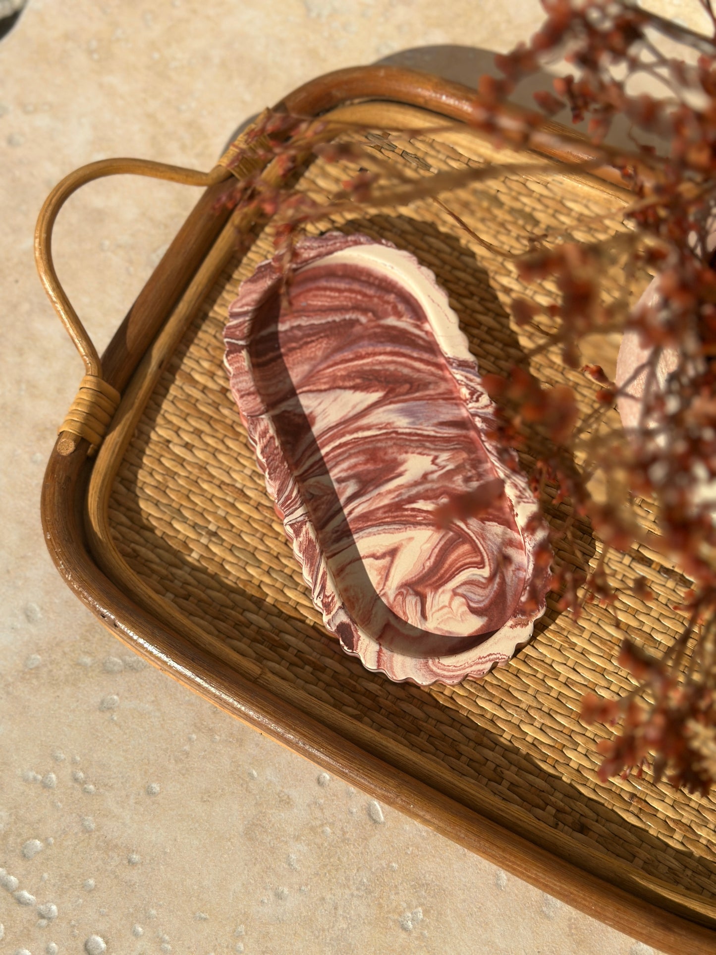 Plateau Ondine Marbré Bordeau & Beige 