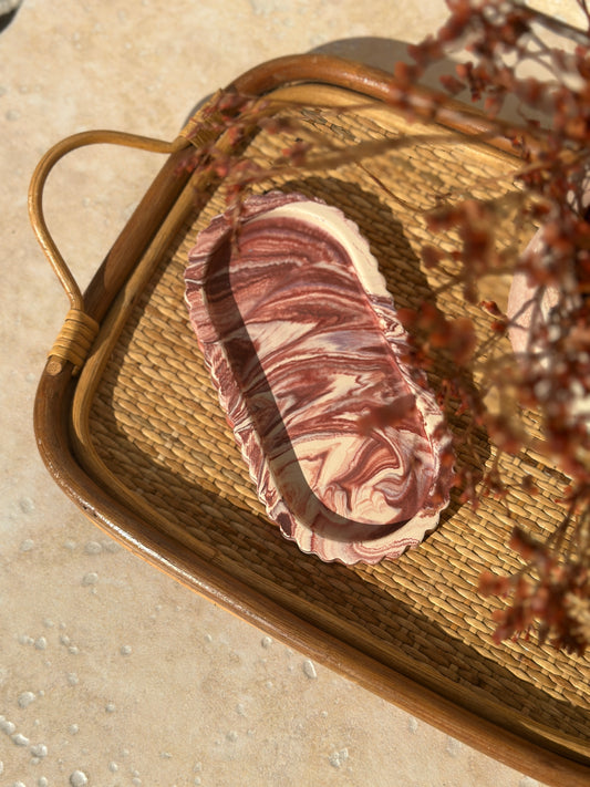 Plateau Ondine Marbré Bordeau & Beige 