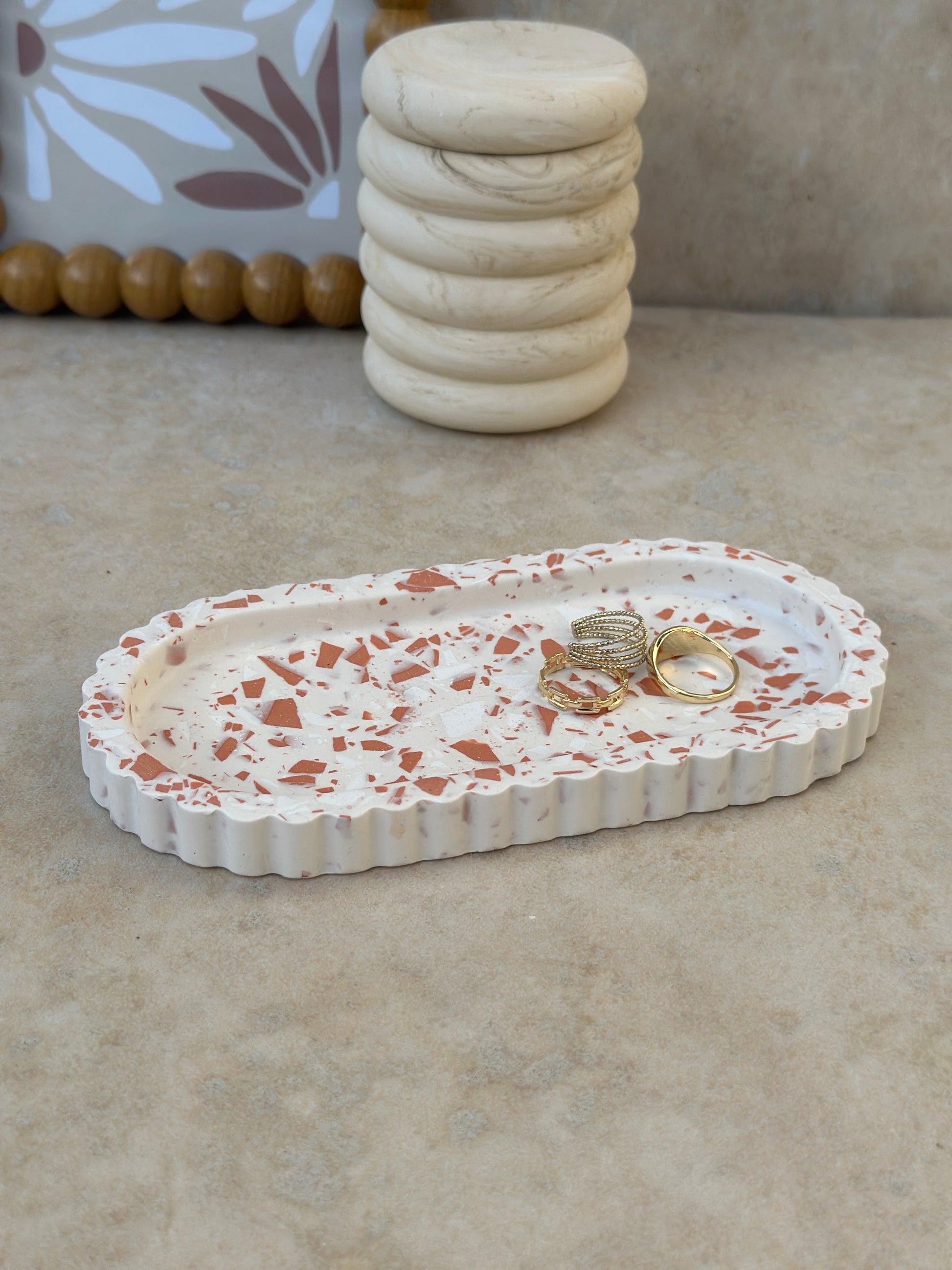 Plateau Ondine Terrazzo Terracotta & Blanc