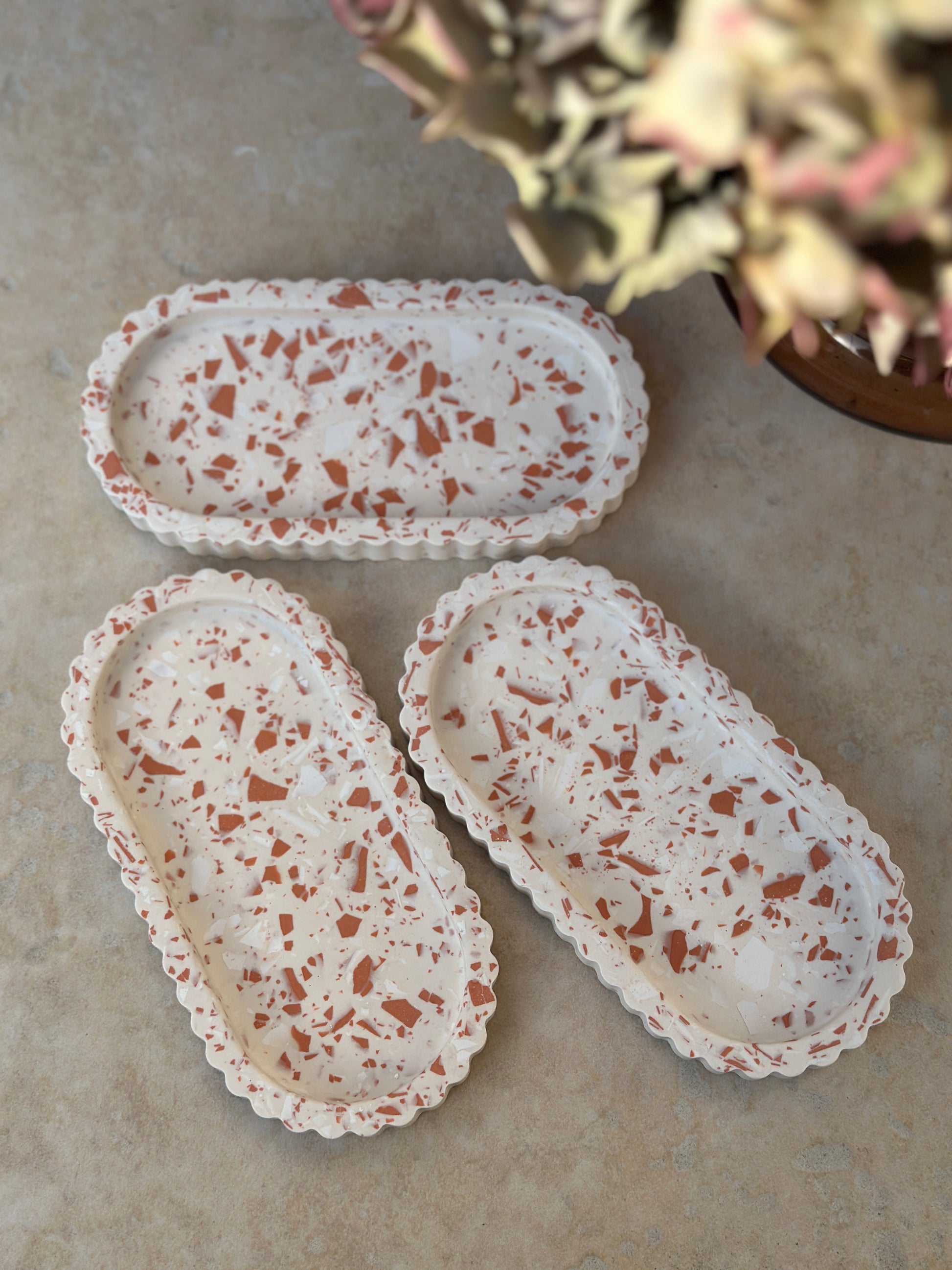 Plateau Ondine Terrazzo Terracotta et blanc