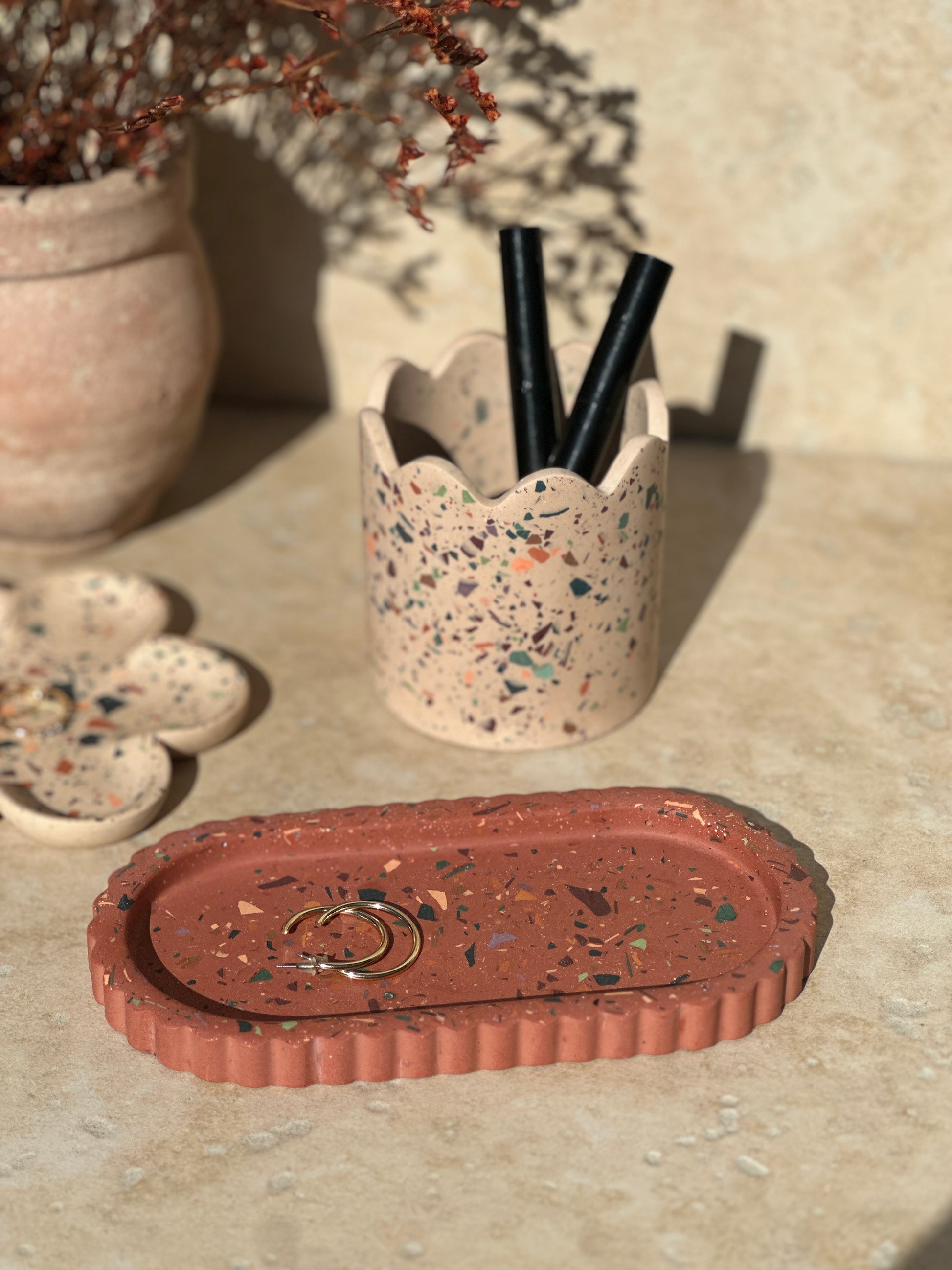 Plateau Ondine fond Terracotta rosé collection Éclats d'Automne