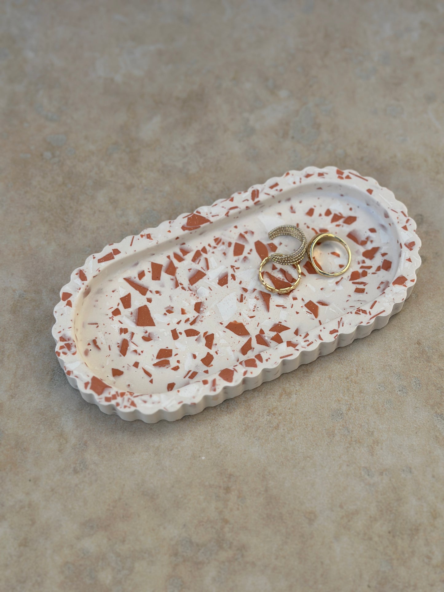 Plateau vide-poches Ondine Terrazzo Terracotta & Blanc