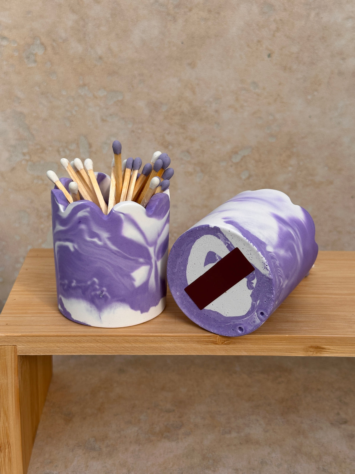 Pot & Allumettes marbré violet et blanc