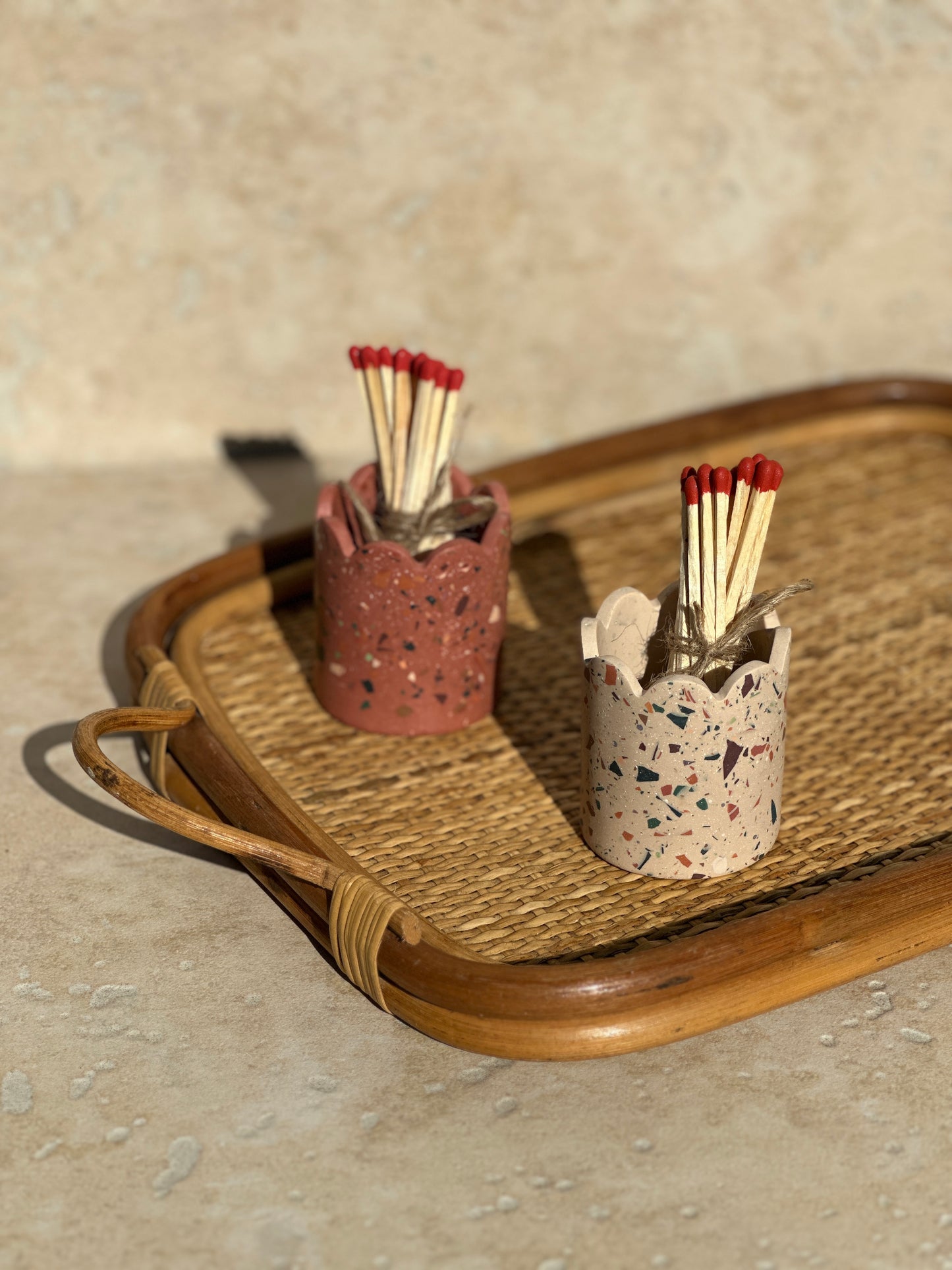 Pots allumettes terracotta et beige