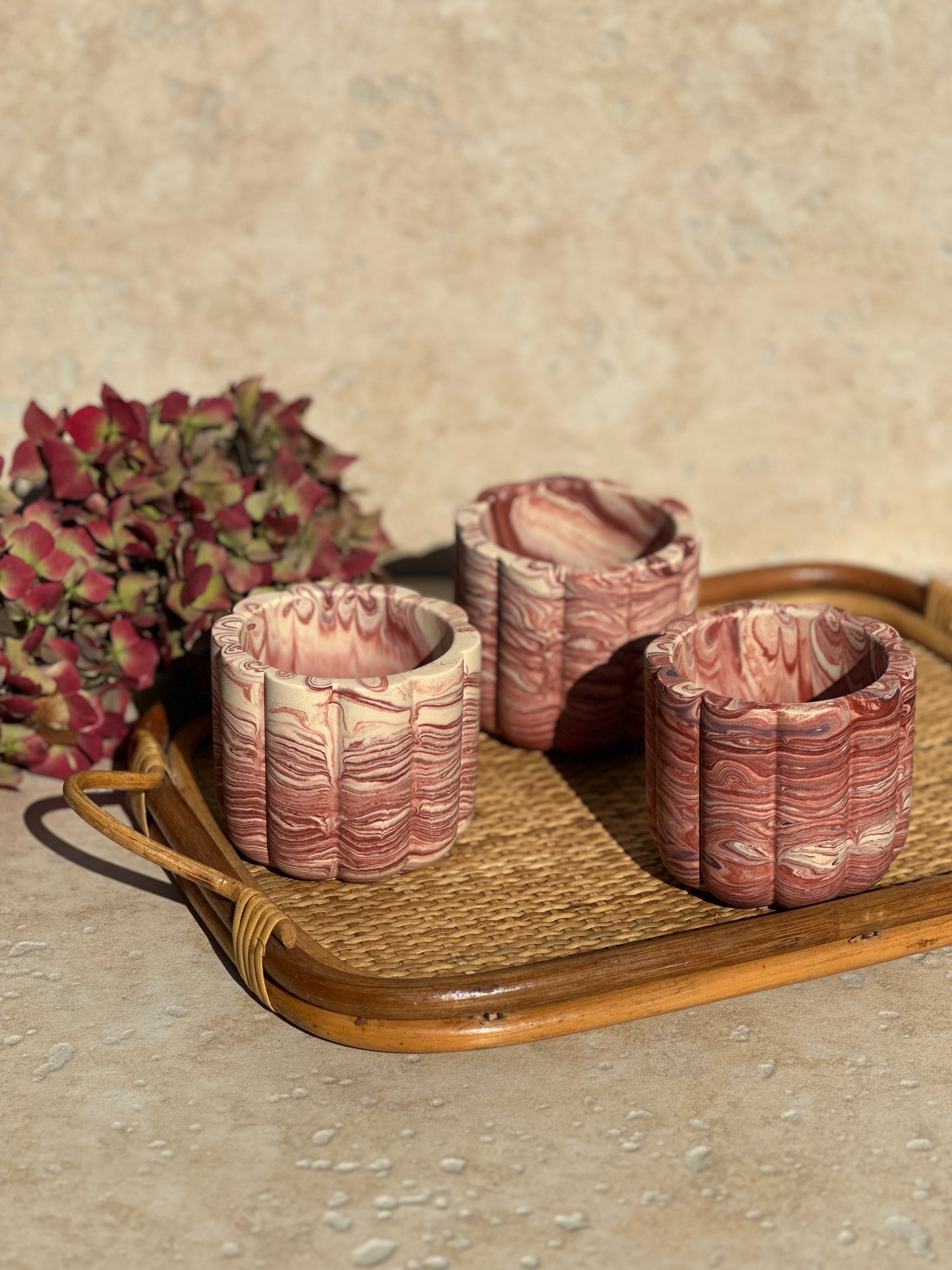 Pots Daisy marbré Bordeaux et Beige