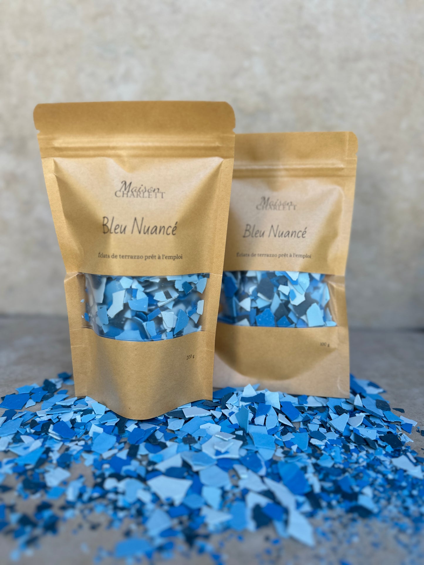 Terrazzo prêt à l'emploi bleu disponible en 100 ou 200g