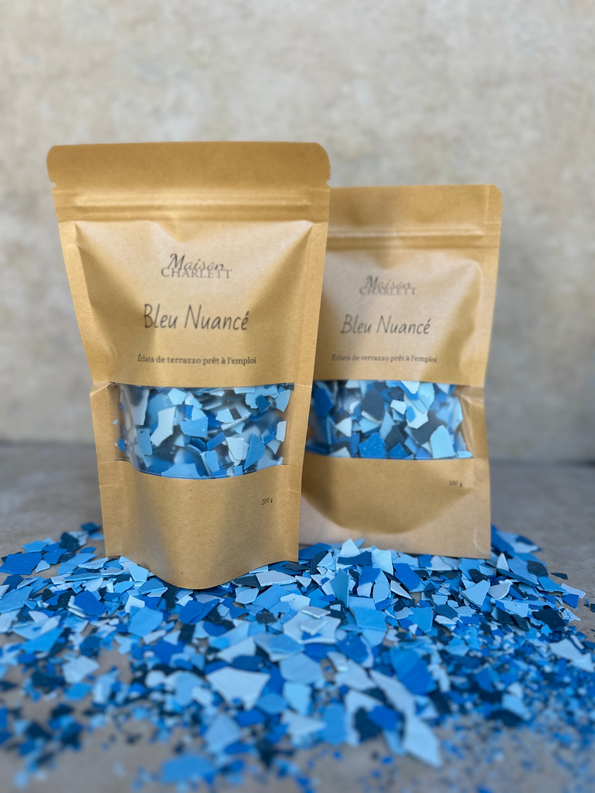 Terrazzo prêt à l'emploi bleu disponible en 100 ou 200g