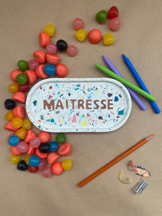 plateau terrazzo maîtresse cadeau de fin d'année scolaire